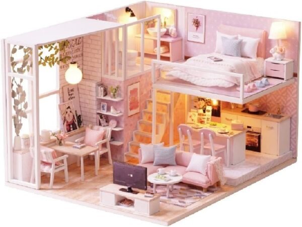 CUTEBEE Dollhouse Miniature with Furniture, DIY Dollhouse Kit Plus Dust Proof and