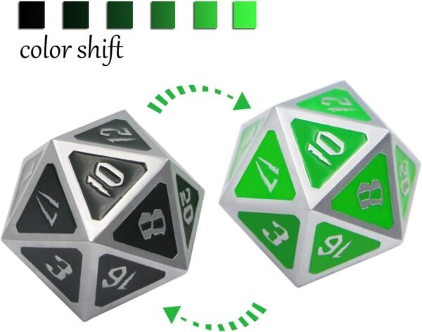 1 Single Big D20 Metal Dice 30mm DNDWoW Color Change Die Between