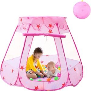 Agole Kids Tent Pink Princess Teepee Ball Pit Toddler Tent Girl Easy