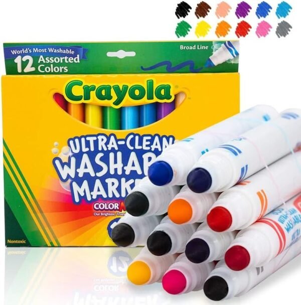 Crayola Ultra Clean Washable Markers, Broad Line, 12 Count Kit