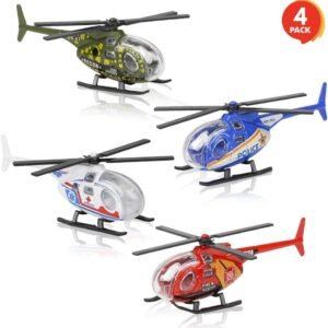 ArtCreativity Die Cast Helicopters - Pack of 4 - Police, Fire Engine,