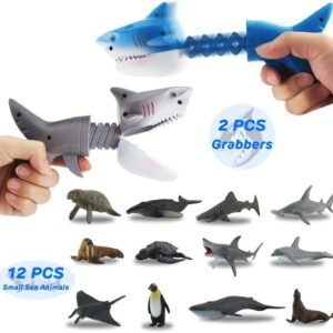 DINOBROS Hungry Shark Grabber Toys 2 Shark Grabbers with 12 Mini Sea