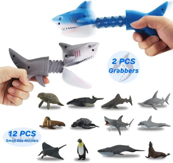 DINOBROS Hungry Shark Grabber Toys 2 Shark Grabbers with 12 Mini Sea