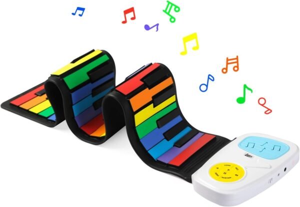 Lujex Rainbow Roll Up Piano,Portable Foldable Standard 49 Keys Flexible Soft Silicone
