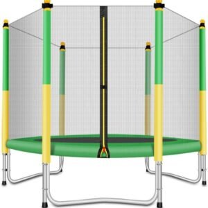 Fashionsport OUTFITTERS Trampoline with Safety Enclosure -Indoor or Outdoor Trampoline for Kids-Yellow/Green-5