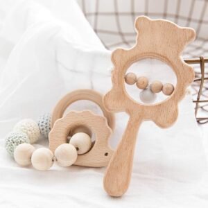 Bopoobo Wooden Baby Teething Toys Montessori Hedgehog Shape Grasping Toddler Toys Wood