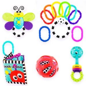 Babys First Developmental Gift Set - Includes Peek-a-Boo Soft Book, Water-Filled Teether,