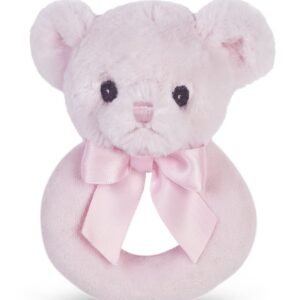Bearington Baby Huggie Plush Stuffed Animal Pink Teddy Bear Soft Ring Rattle,