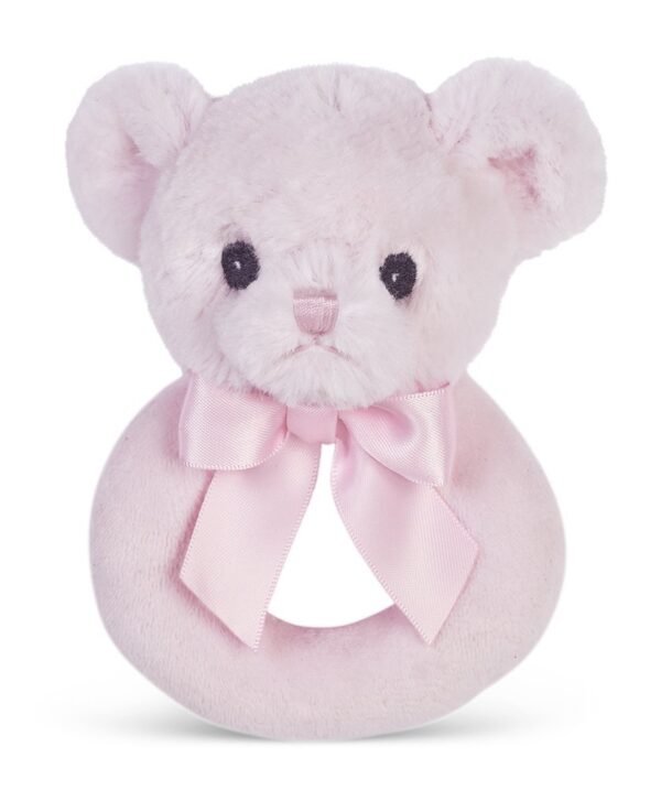 Bearington Baby Huggie Plush Stuffed Animal Pink Teddy Bear Soft Ring Rattle,