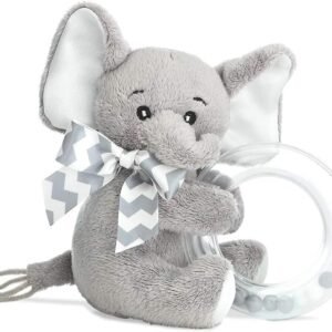 Bearington Baby Lil Spout Plush Stuffed Animal Gray Elephant Shaker Toy Ring
