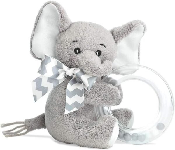 Bearington Baby Lil Spout Plush Stuffed Animal Gray Elephant Shaker Toy Ring