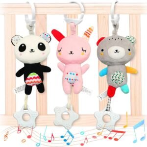 EASICUTI Baby Toys Rattles Set, 3pcs Baby Rattles with Teethers, Soft Plush