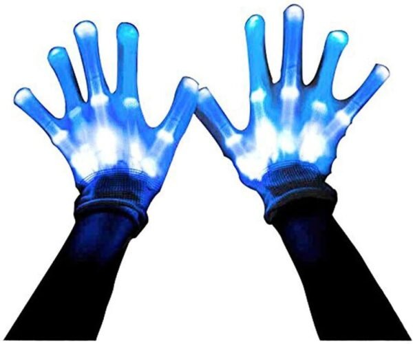 LIQING Led Gloves,Novelty, Led Skeleton Gloves,12 Color Changeable Light Up Shows Halloween