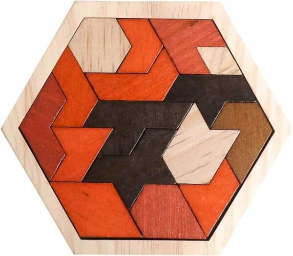 Wooden Hexagon Puzzle for Kid Adults Shape Pattern Block Tangram Brain Teaser