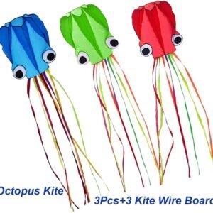 Milky House 3 Pack Octopus Kite, 3D Kite Long Tail Easy Flyer
