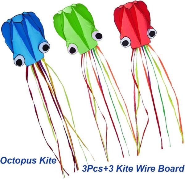 Milky House 3 Pack Octopus Kite, 3D Kite Long Tail Easy Flyer