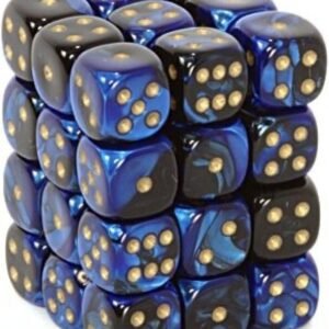Chessex Dice D6 Sets Gemini Black & Blue with Gold - 12Mm