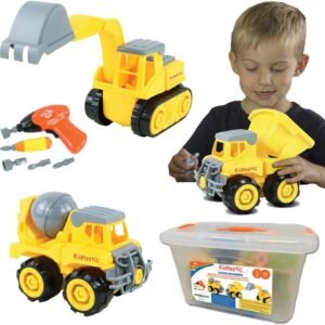 Kidtastic Construction Vehicles, STEM Learning Set 68 Piece Take Apart Fun Pack