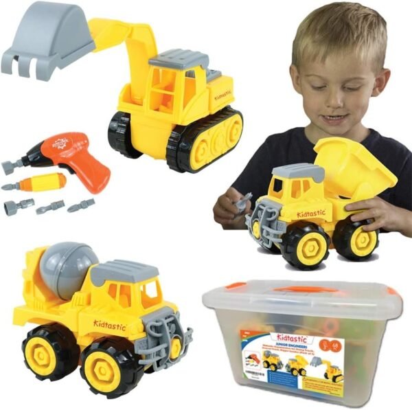 Kidtastic Construction Vehicles, STEM Learning Set 68 Piece Take Apart Fun Pack