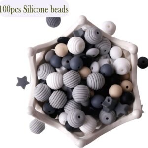 Baby Silicone Teether Beads 100pcs Teething Beads Black and White Series DIY