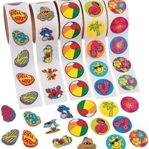 Fun Express 500 5 Rolls Tropical Stickers/Hibiscus/FLIP Flop/Beach Ball/SEA Creatures/Luau Party Theme/Favors/Decor