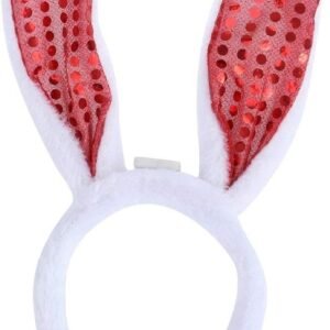 LED Light Up Flashing Sequin Bunny Ears - Various Styles Red