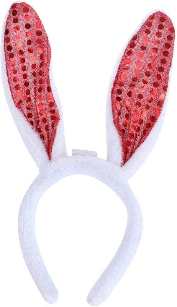 LED Light Up Flashing Sequin Bunny Ears - Various Styles Red