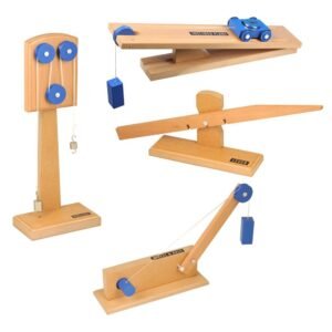 hand2mind Wood Simple Machine Collection with Inclined Plane and Cart, Double Pulley,