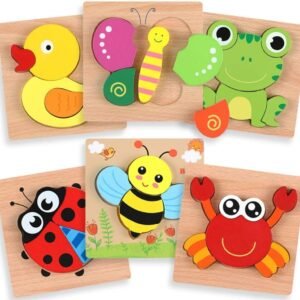 Wooden Puzzles for Toddlers - Best Educational Playset in Animal Pattern Shapes