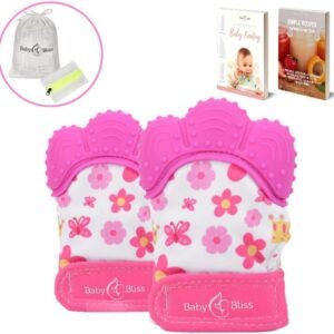 BabyBliss Teething Mittens 2pcs - Pink - Self-Soothing Teether Toys for Girls