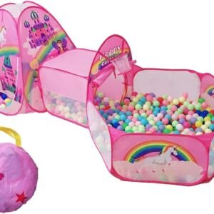 TTLOJ 3pc Rainbow Castle Kids Play Tents Crawl Tunnels and Ball Pit