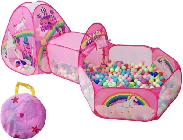 TTLOJ 3pc Rainbow Castle Kids Play Tents Crawl Tunnels and Ball Pit