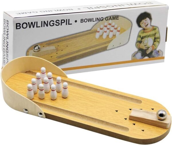 MorTime Mini Bowling Game, Mini Wooden Desktop Bowling Game Mini Tabletop Bowling