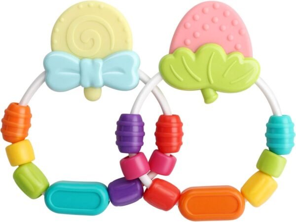 Zooawa Baby Soothing Teether Toy, 2 Pack Soft and Soothing Rattle Lollipop