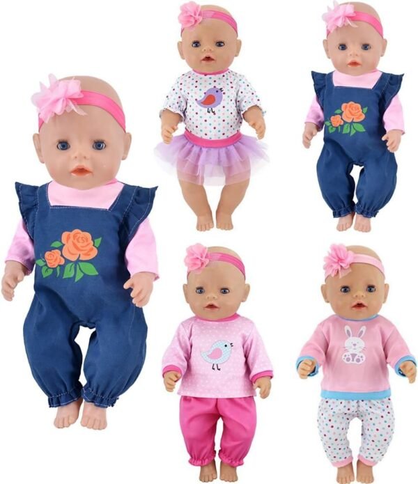 ebuddy 4 Sets Doll Clothes Include Top Skirt Jeans Pants Headband for