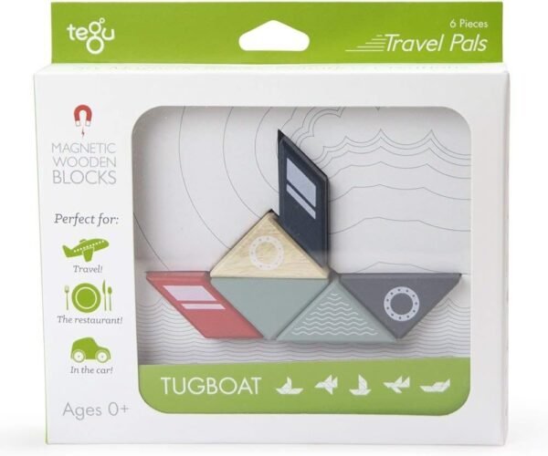 6 Piece Tegu Travel Pal Magnetic Wooden Block Set, Tugboat