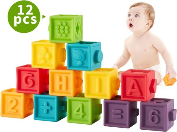 Bu-buildup BBU.02.001 Squeeze Baby Blocks, Soft Building Blocks for Toddlers, Teething Chewing