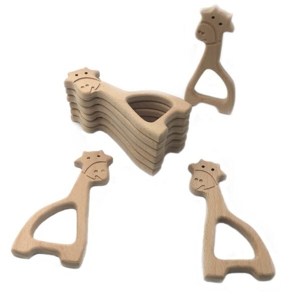 Amyster 10pcs Handmade Wooden Organic Safe Baby Teether Giraffe Pendent Organic Natural