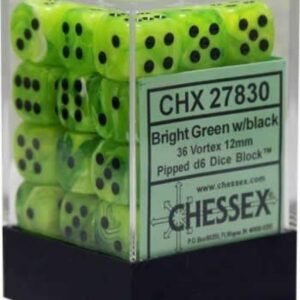 Chessex Dice d6 Sets Vortex Bright Green with Black - 12mm Six