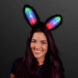 FlashingBlinkyLights Light Up Bunny Ears Headband Black Kit Toy Fun