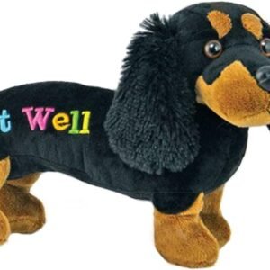 Just4fun 12 GET Well Plush - Black Dachshund Dog - Gift for