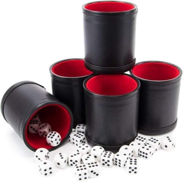 Brybelly Bundle of 5 Professional Dice Cups Red Felt-Lined, Quality Bicast Leather,