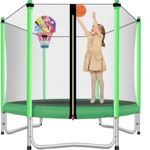 Lovely Snail 5FT Trampoline for Kids with Safety Enclosure Net Basketball Hoop