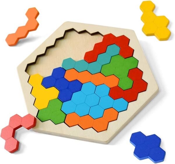 Wooden Puzzles for Kids Adults - Kids Puzzles Hexagon Shape Pattern Block