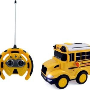 PowerTRC R/C School Bus Radio Control Toy Car for Kids Steering Wheel