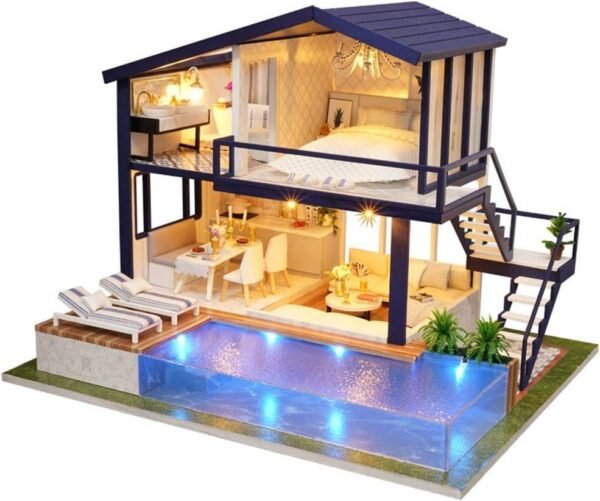 UniHobby DIY Miniature Dollhouse Kit Time Apartment DIY Dollhouse Kit with Wooden