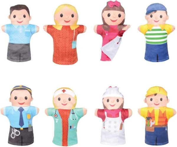 Milliard 4 Double-Sided Puppet Family of Community Helpers 4 Puppets, 8 Sides