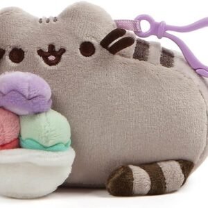 GUND Pusheen Snackable Sundae Cat Plush Stuffed Animal Backpack Clip, Gray, 5