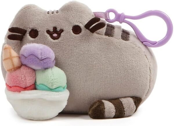 GUND Pusheen Snackable Sundae Cat Plush Stuffed Animal Backpack Clip, Gray, 5