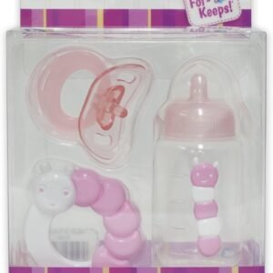 JC Toys 3-Piece Pink Accessory Gift Set Includes Bottle, Pacifier, and Rattle